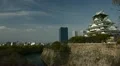 Beautiful Old Castle Osaka Skyline Japanese Fortress Airplane Fly Over City Day HD Footage