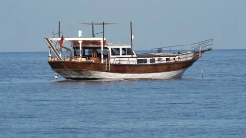 Beautiful old live aboard yacht at anchor in Ibiza, Spain. Stock Footage 222086357