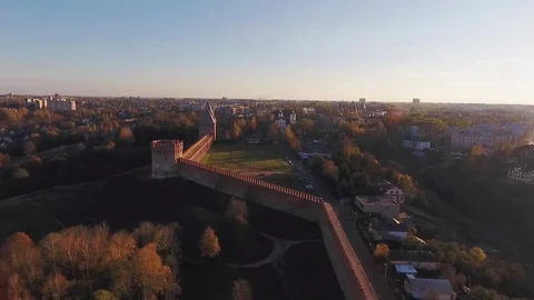 Beautiful Old Protective Wall Top View of the Sunset  Copter Shooting Stock Footage 69858726