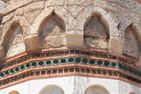 Beautiful old stone wall with pattern as background, closeup 스톡 사진
