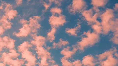 Beautiful Orange Cloudscape in Blue Sunset Sky in Sunlight Time Lapse. Puffy Flu Stock Footage 316751892