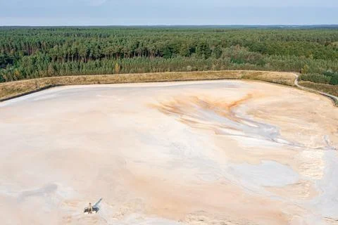 Beautiful orange patterns on a sandy quarry from a high altitude, aerial phot 写真素材