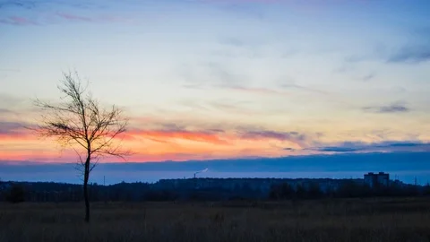 Beautiful Orange Red Multilayer Sky Clouds At Dusk Sunset. Stock Footage 97671082