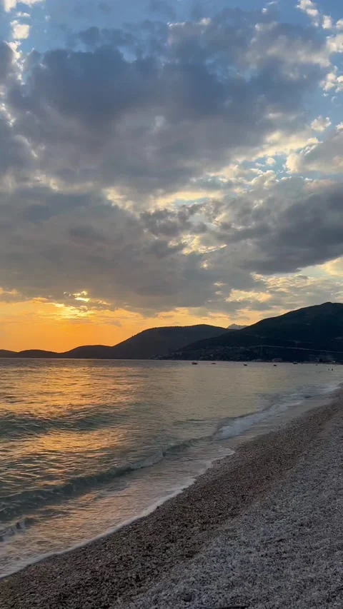 Beautiful orange sunset on the beach. Stock Footage 236779123