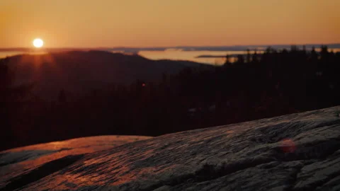 Beautiful orange sunset , cliff foreground Koli, Finland Video stock 131301100