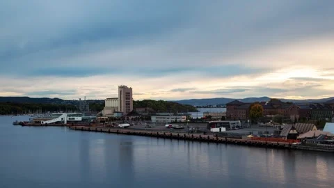 Beautiful Oslo Seafront Timelapse Showcasing Harbour Lifestyle Stock Footage 308194914