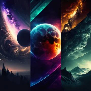 Beautiful outer space images 3d illustration, space wallpapers for phone, alien Иллюстрация