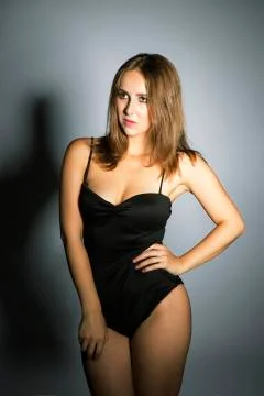 Beautiful oversized model posing in black body Stock Photos