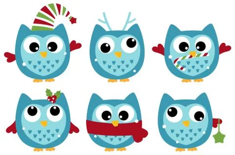 Beautiful Owls set / Blue Stock Illustration