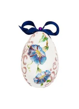 Beautiful painted Easter egg with blue bow Stock Photos