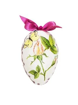 Beautiful painted Easter egg with red bow Stock Photos