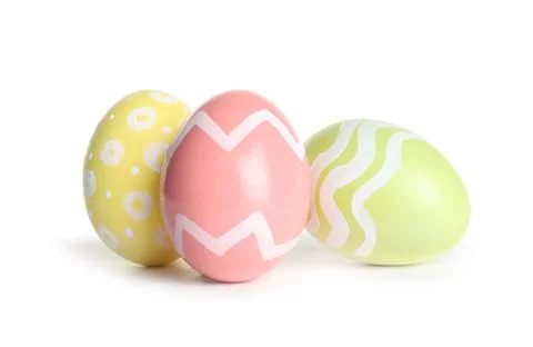 Beautiful painted Easter eggs on white background Stock Photos