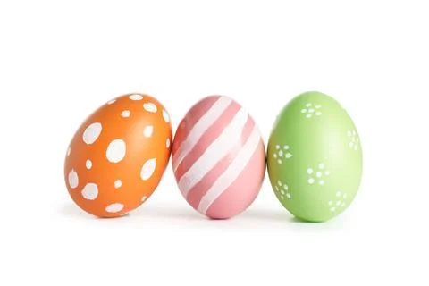 Beautiful painted Easter eggs on white background Stock Photos