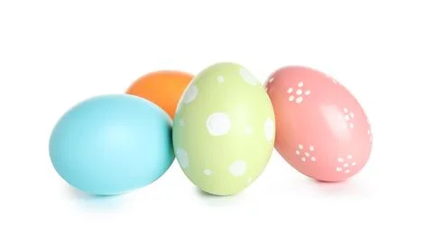 Beautiful painted Easter eggs on white background Stock Photos