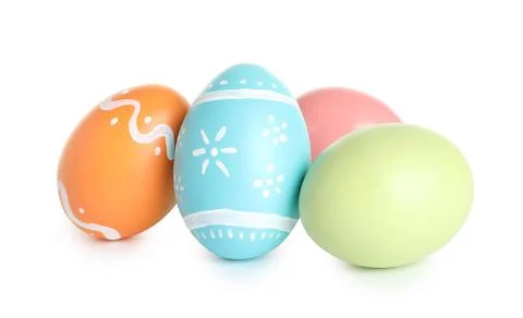 Beautiful painted Easter eggs on white background Stock Photos
