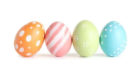Beautiful painted Easter eggs on white background Stock Photos