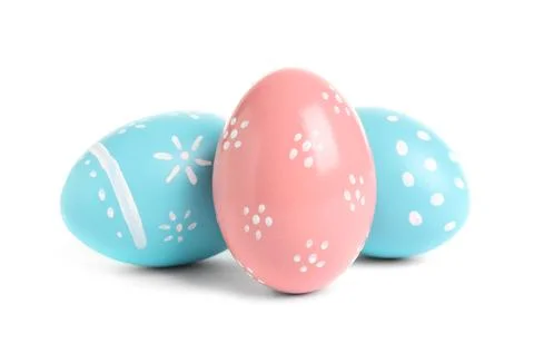 Beautiful painted Easter eggs on white background Stock Photos