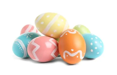 Beautiful painted Easter eggs on white background Foto stock