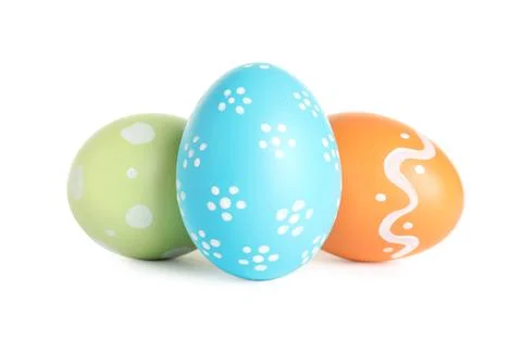 Beautiful painted Easter eggs on white background Stock Photos
