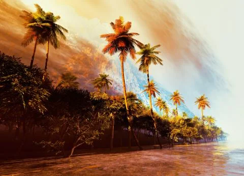 Beautiful palm trees Stock Illustration
