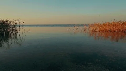 Beautiful pan of liman at sunset Stock Footage 74833938