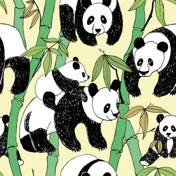 Beautiful panda bamboo pattern, great design for any purposes. Vector Stockillustratie