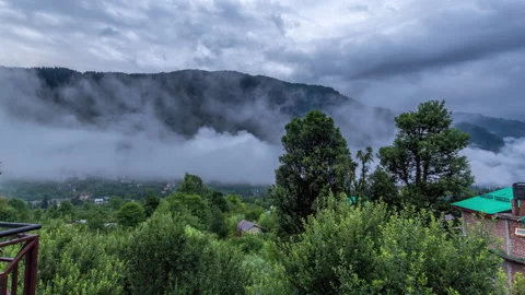 Beautiful Panning Time Lapse of Clouds and Fog With Himalaya Mountains in Manali Stock Footage 137549051