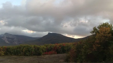 Beautiful Panorama of a beautiful Mountain range Boyka &amp; Clouds - Crimea Russia Stock Footage 119688516