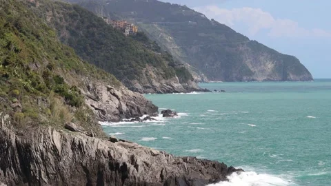 Beautiful Panorama of the Cinque Terre Coast, Liguria Italy Stock Footage 161886053