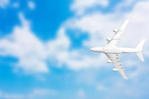Beautiful panoramic background with flying plane in the blue sky. Launched pa Stock Illustration