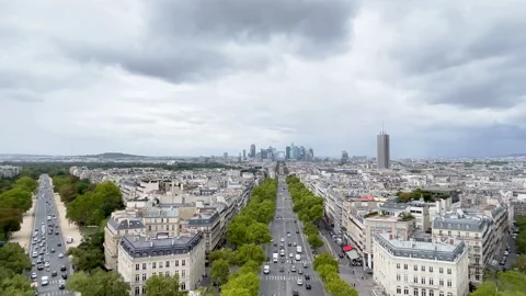 Beautiful Panoramic City View from Arc de Triomphe in Centre of Paris Stock Footage 224071096
