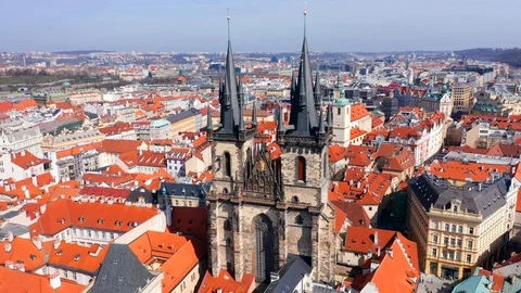 Beautiful Panoramic Fly Around Praga Old Town Church of Our Lady before Týn, Stock Footage 110804304