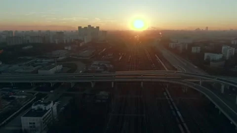 Beautiful panoramic landscape infrastructure of modern city from great height Video stock 143370772
