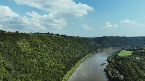 A beautiful panoramic landscape of the river canyon from a drone in sunny day Video stock 253224538