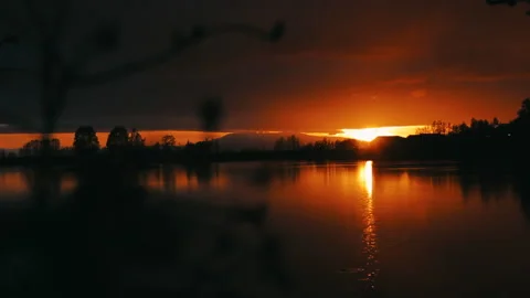 Beautiful panoramic sunset reflecting on small pond in North Pole, Alaska. Stock Footage 139150047