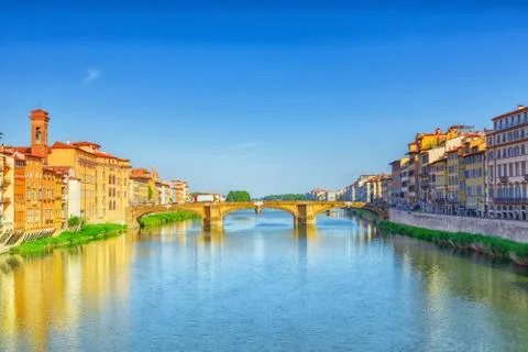 Beautiful panoramic view of the Arno River and the town of Renaissance Italy  Stock Photos