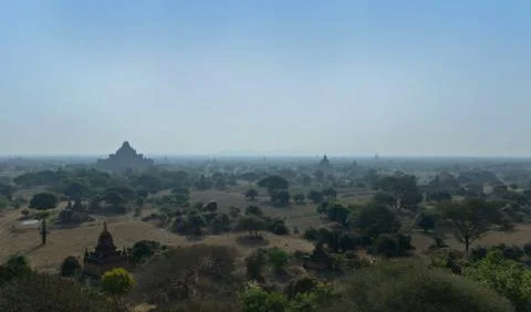 Beautiful panoramic view of the Bagan temples and pagodas in morning mist, My Stock Photos