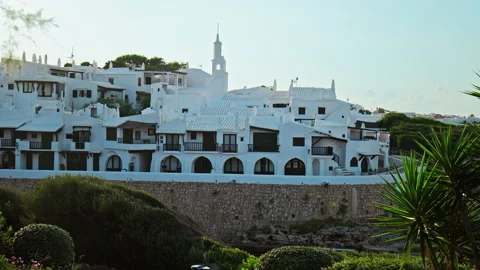 Beautiful panoramic view of Binibeca Coastal Village with whitewashed houses. Stock Footage 249297007