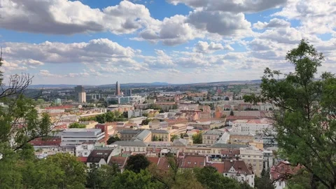 Beautiful panoramic view of Brno cityscape under cloudy sky 库存影片 343390806