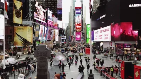 Beautiful panoramic view of busy Time Square in winter Stock Footage 136203483