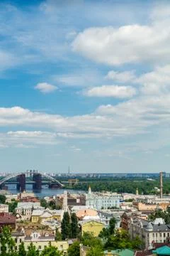 Beautiful panoramic view on Dnieper river in Kiev, Ukraine. Stock Photos