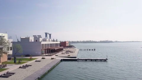 Beautiful panoramic view of the dock on the bay in Ukraine Stock Footage 75959412