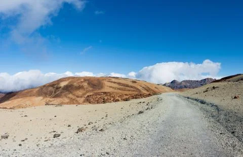 Beautiful panoramic view of the footpath from Teide Mount. Tenerife Island, C Stock Photos