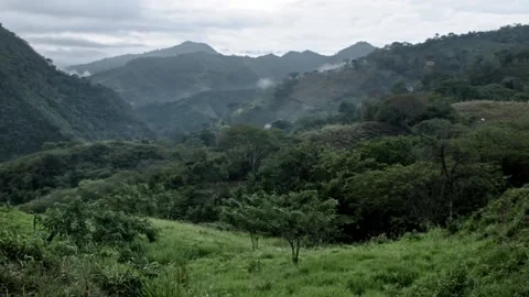 Beautiful panoramic view of green mountain landscape Stock Footage 153809998