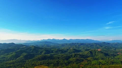 Beautiful panoramic view of the horizon from forested mountains. 4K Stock Footage 340077852