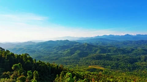 Beautiful panoramic view of the horizon from forested mountains. 4K Stock Footage 340077863