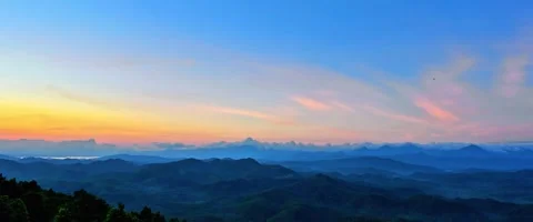 Beautiful panoramic view of the horizon from forested mountains. 4K Stock Footage 340078610