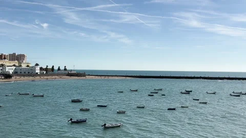 Beautiful panoramic view of La Caleta Beach in Cadiz Stock Footage 337226129