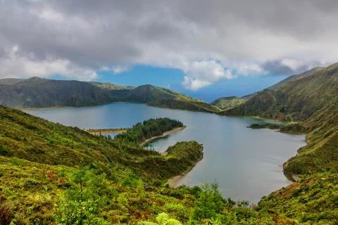 Beautiful panoramic view of Lagoa do Fogo, Sao Miguel Island, Portugal Stock Photos