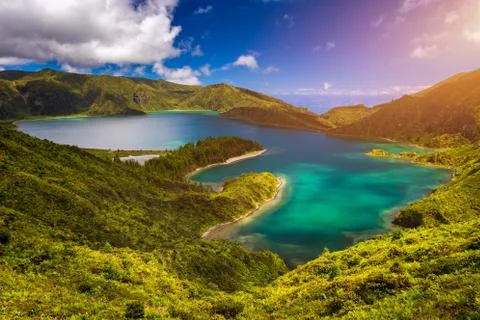 Beautiful panoramic view of Lagoa do Fogo lake in Sao Miguel Island, Azores,  Stock Photos